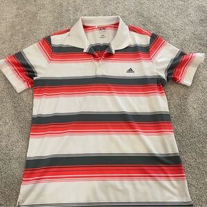 Adidas Red and Gray Striped Polo